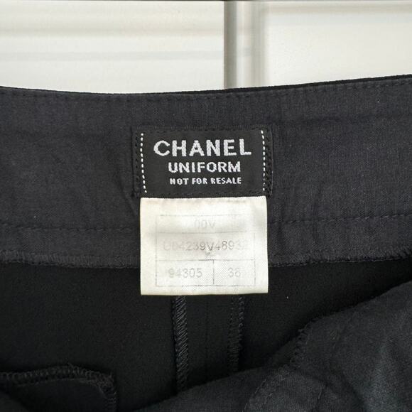 Chanel Uniform Ankle Pants Black Cropped Trousers Logo Buttons Mid Rise Size 38 - Picture 6 of 7